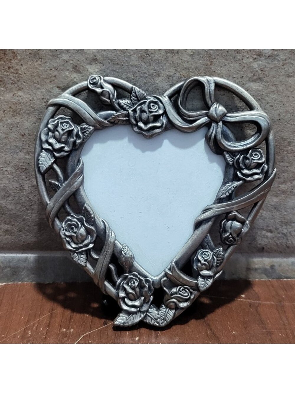 Vintage Pewter Metal Heart Shaped Picture Photo Frame